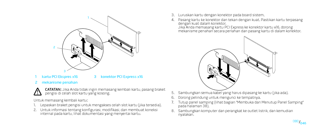 Alienware D0IX001 manual Kartu PCI Ekspres Konektor PCI Express Mekanisme penahan 