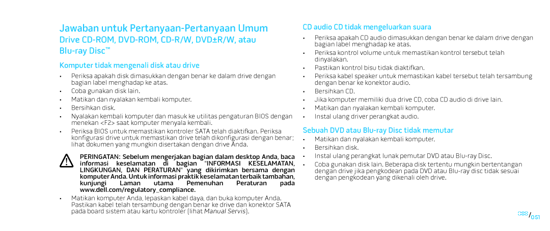 Alienware D0IX001 Jawaban untuk Pertanyaan-Pertanyaan Umum, Drive CD-ROM, DVD-ROM, CD-R/W, DVD±R/W, atau Blu-ray Disc 