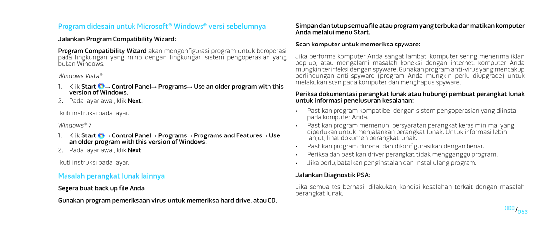 Alienware D0IX001 manual Program didesain untuk Microsoft Windows versi sebelumnya, Masalah perangkat lunak lainnya 