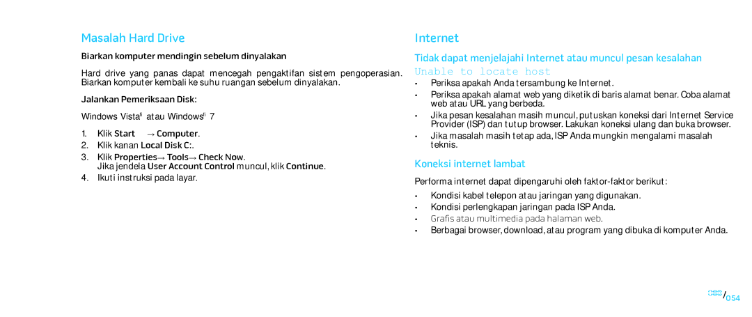 Alienware D0IX001 manual Masalah Hard Drive, Internet, Koneksi internet lambat 