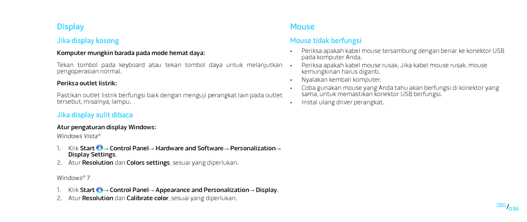 Alienware D0IX001 manual Display, Jika display kosong, Mouse tidak berfungsi, Jika display sulit dibaca 