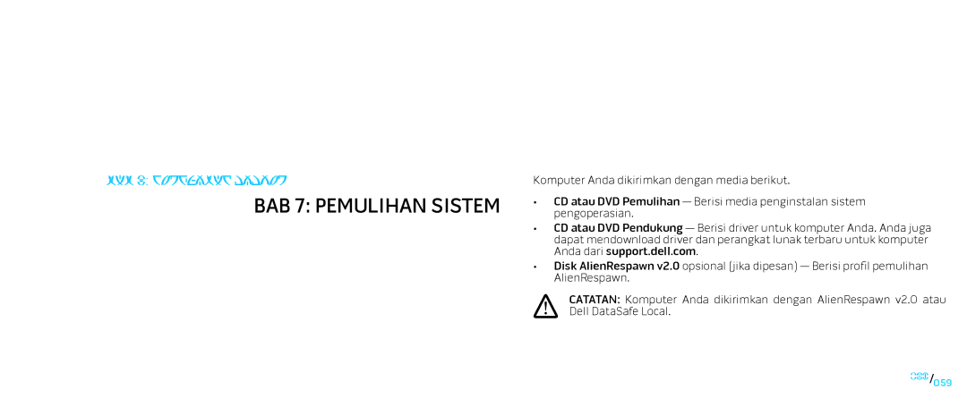 Alienware D0IX001 manual BAB 7 Pemulihan Sistem 