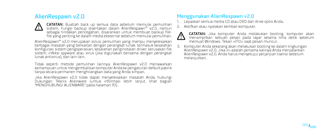 Alienware D0IX001 manual Menggunakan AlienRespawn 