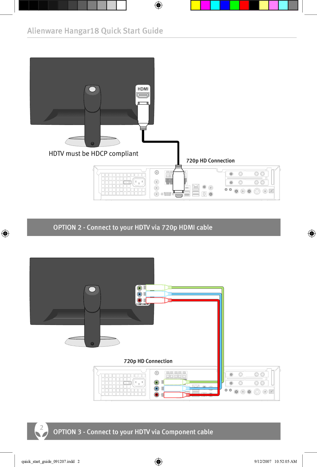 Alienware Hangar18 quick start Option 2 Connect to your Hdtv via 720p Hdmi cable 