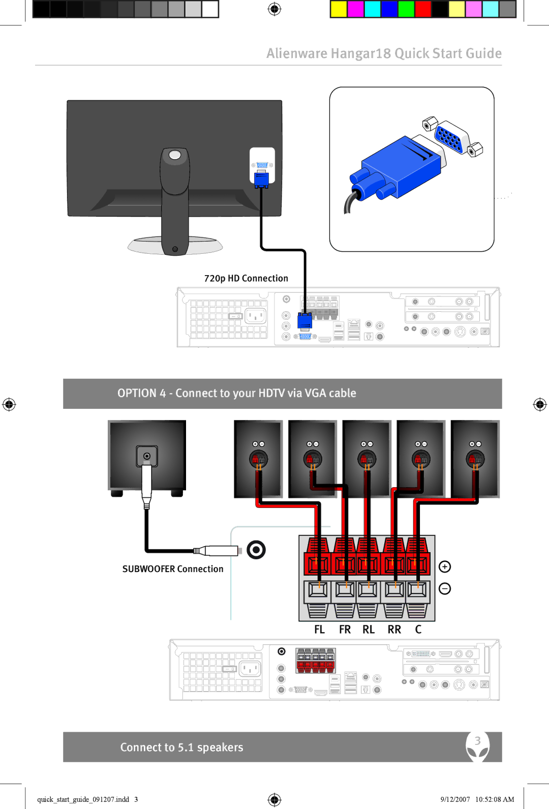 Alienware Hangar18 quick start Option 4 Connect to your Hdtv via VGA cable 