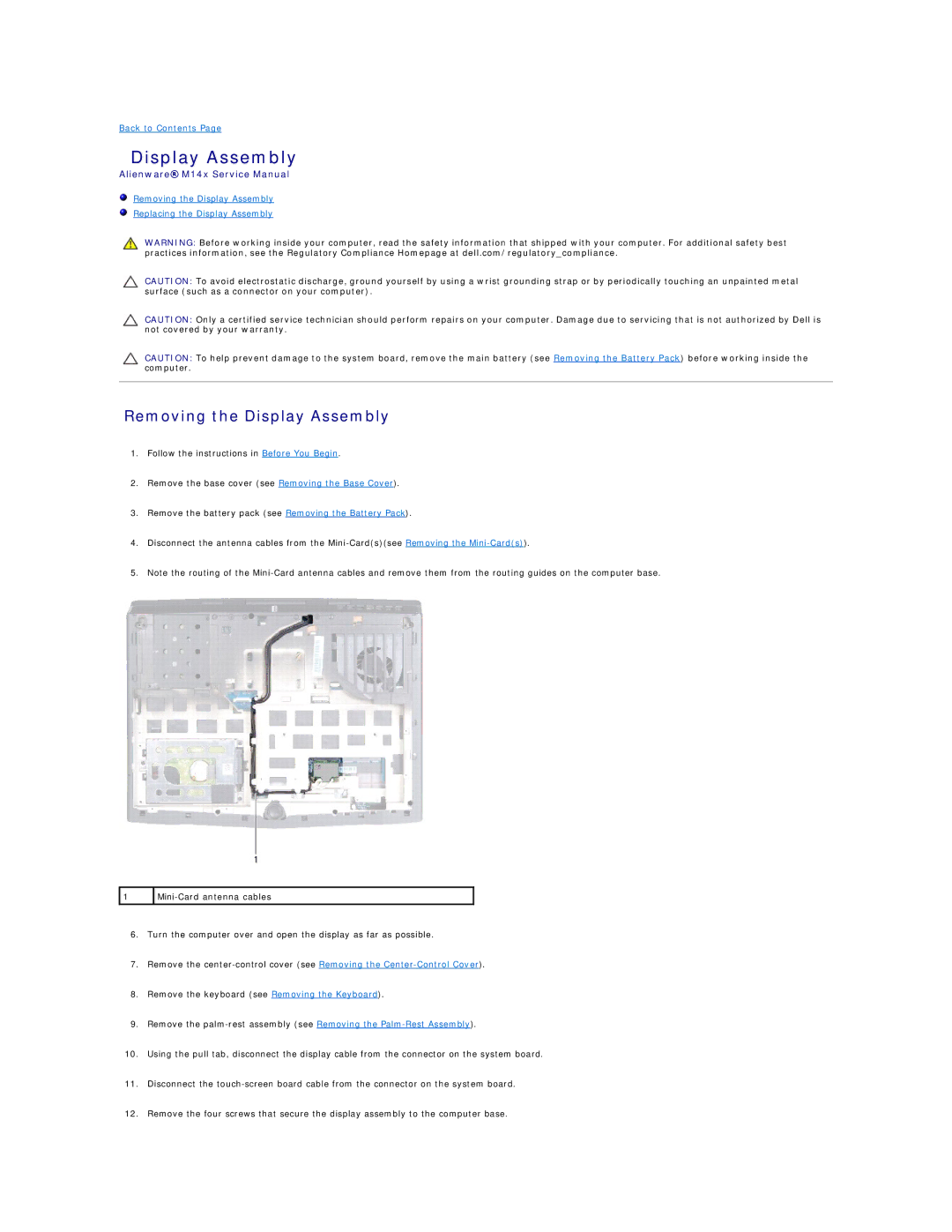 Alienware M14X service manual Removing the Display Assembly 