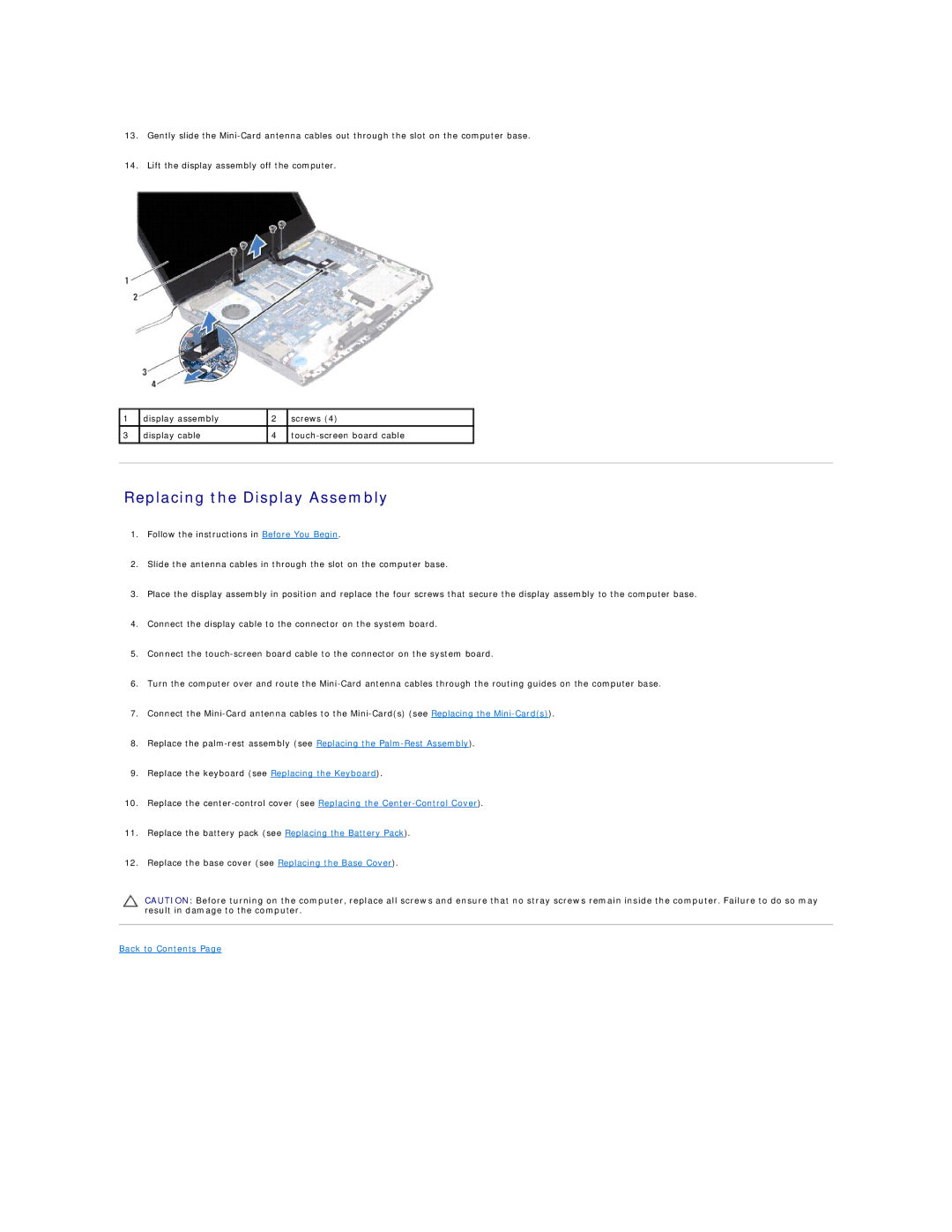 Alienware M14X service manual Replacing the Display Assembly 