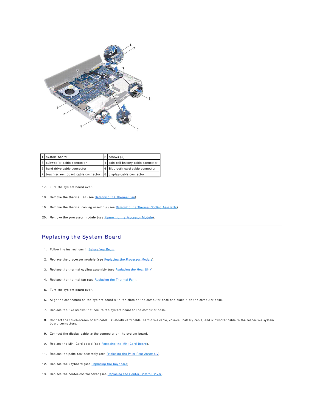 Alienware M14X service manual Replacing the System Board 