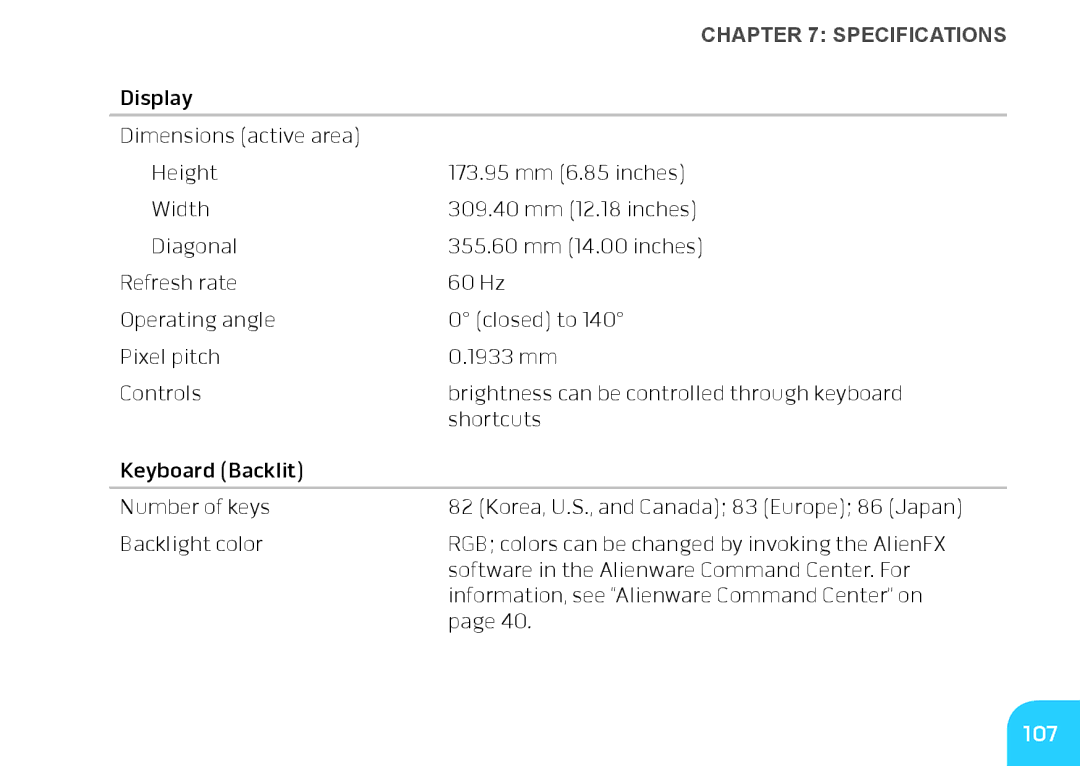 Alienware M14X manual 107 