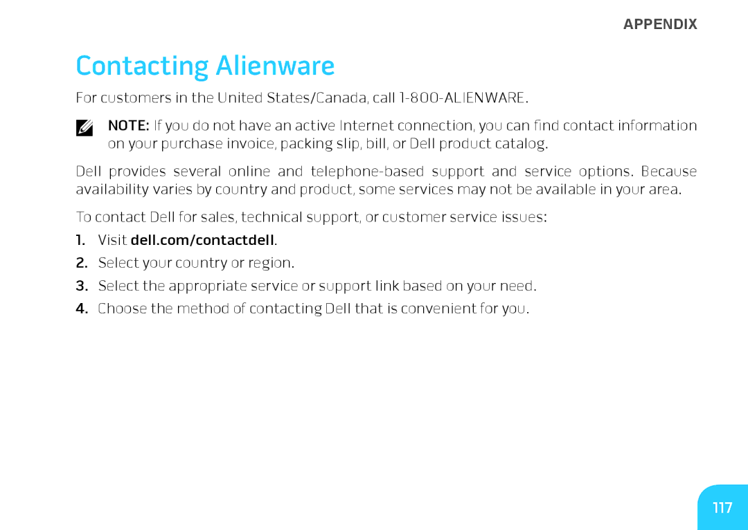 Alienware M14X manual Contacting Alienware, 117 