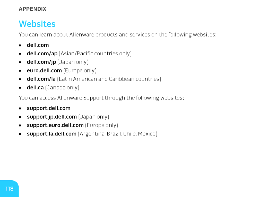 Alienware M14X manual Websites, 118 