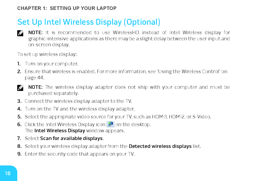 Alienware M14X manual Set Up Intel Wireless Display Optional 