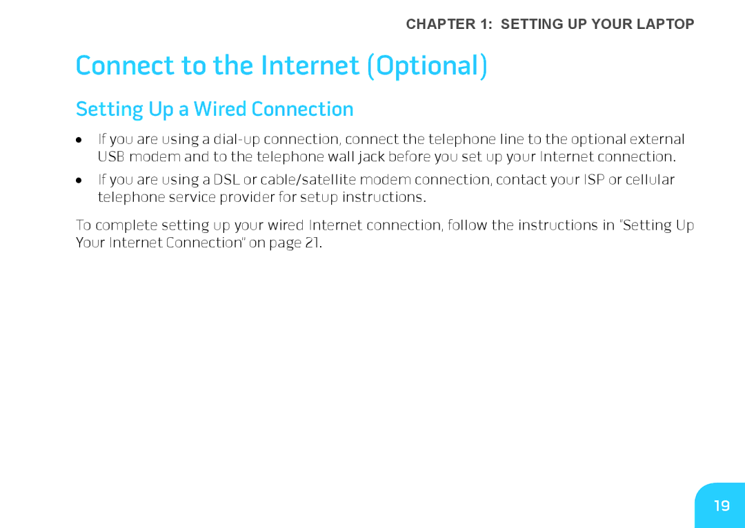 Alienware M14X manual Connect to the Internet Optional, Setting Up a Wired Connection 