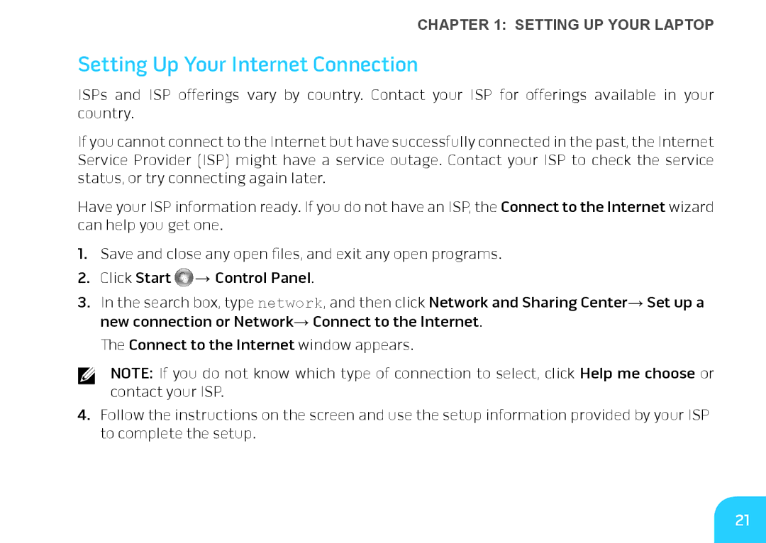 Alienware M14X manual Setting Up Your Internet Connection 