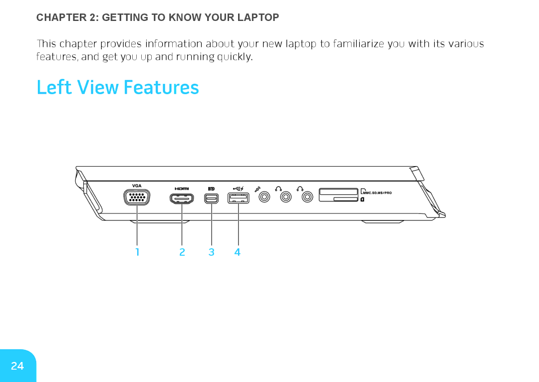 Alienware M14X manual Left View Features, Getting to Know Your Laptop 