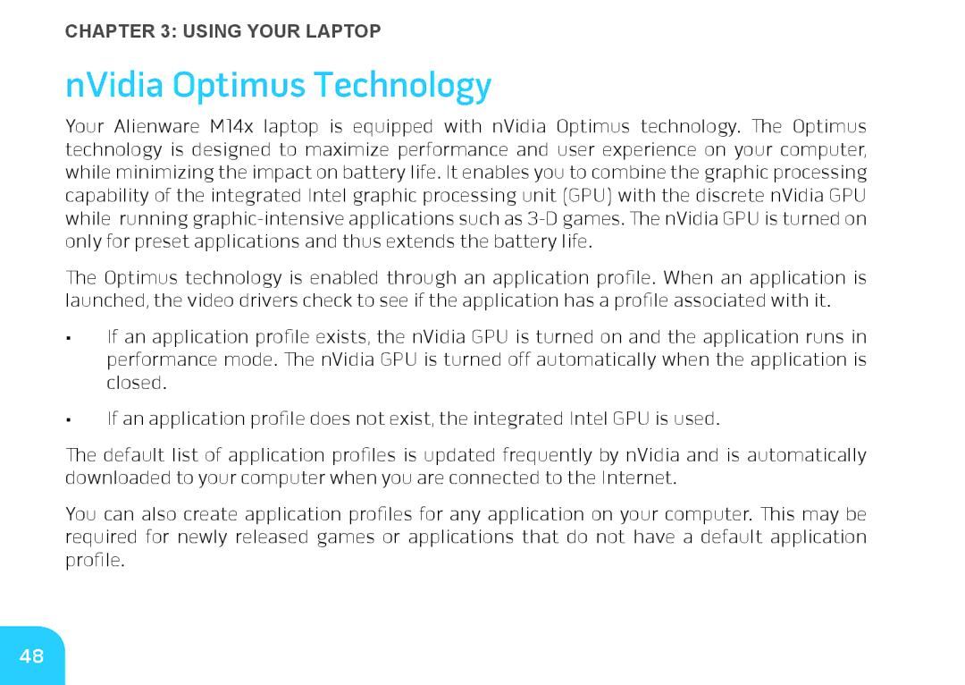 Alienware M14X manual NVidia Optimus Technology 