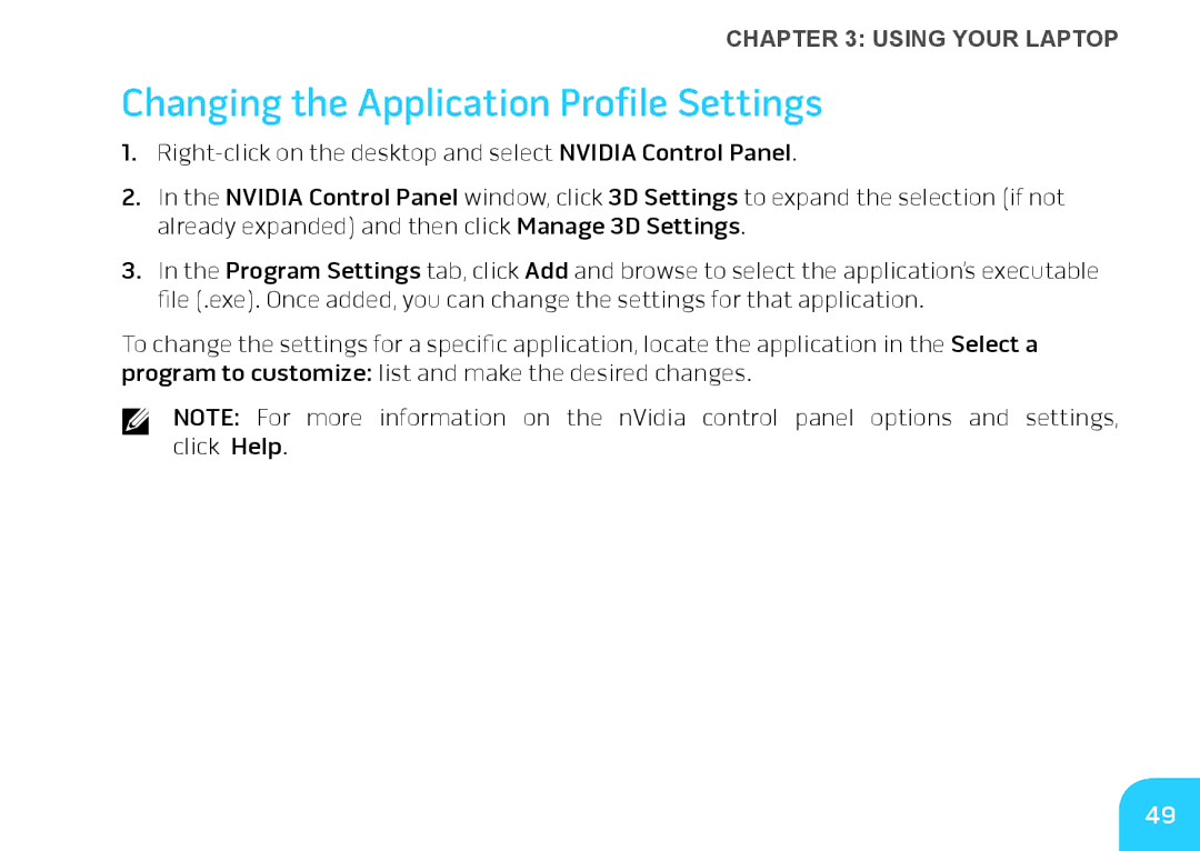 Alienware M14X manual Changing the Application Profile Settings 