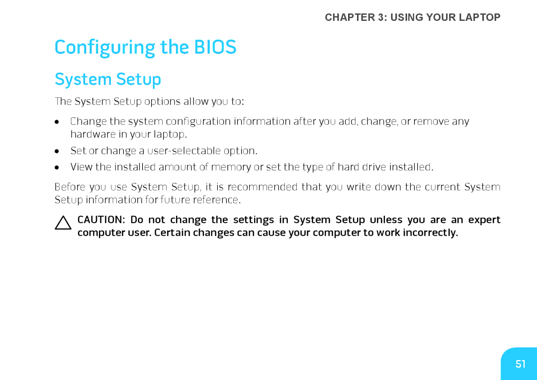 Alienware M14X manual Configuring the Bios, System Setup 