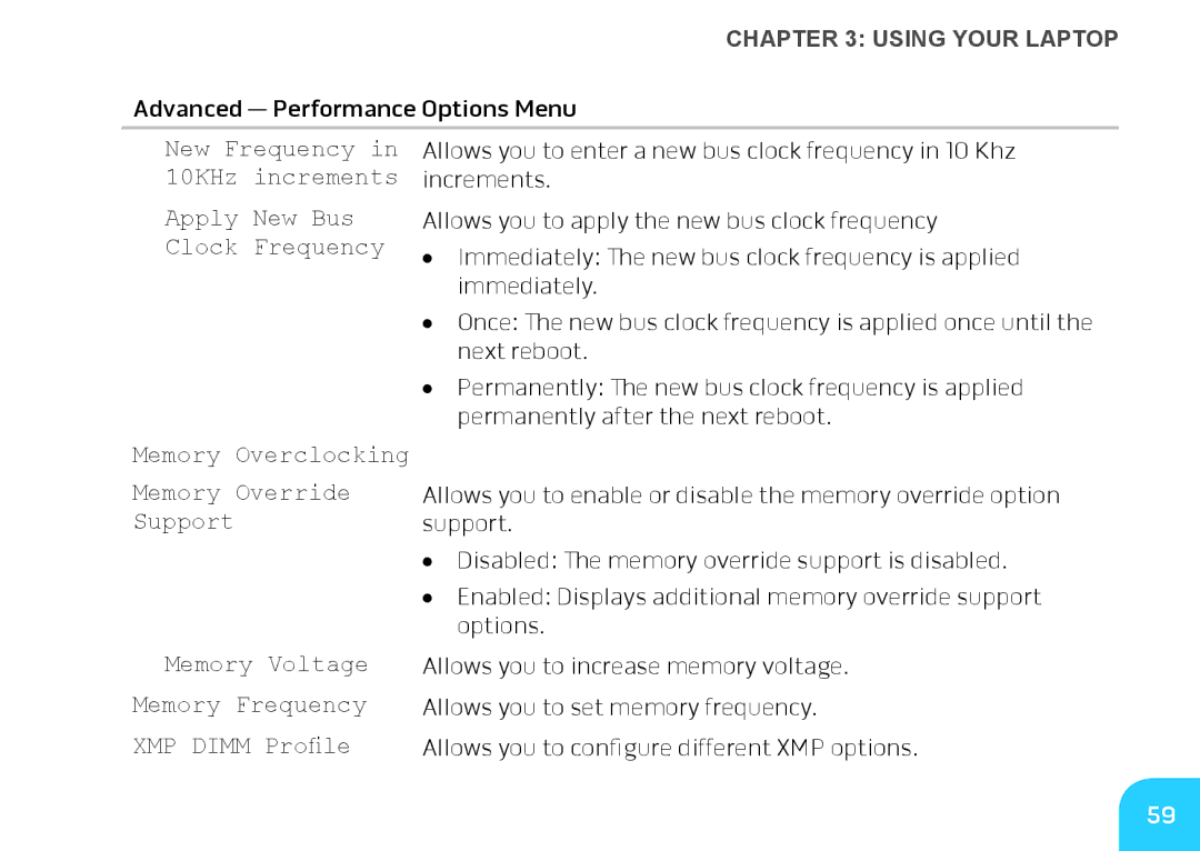 Alienware M14X manual Memory Overclocking Memory Override Support 