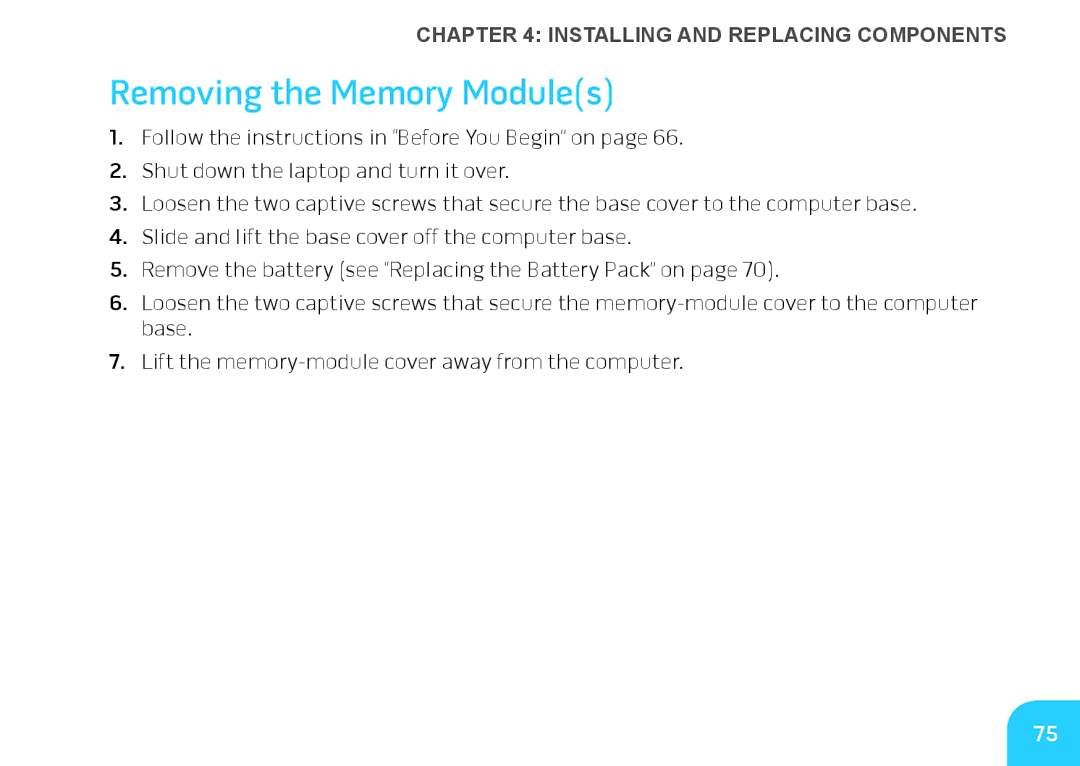 Alienware M14X manual Removing the Memory Modules 