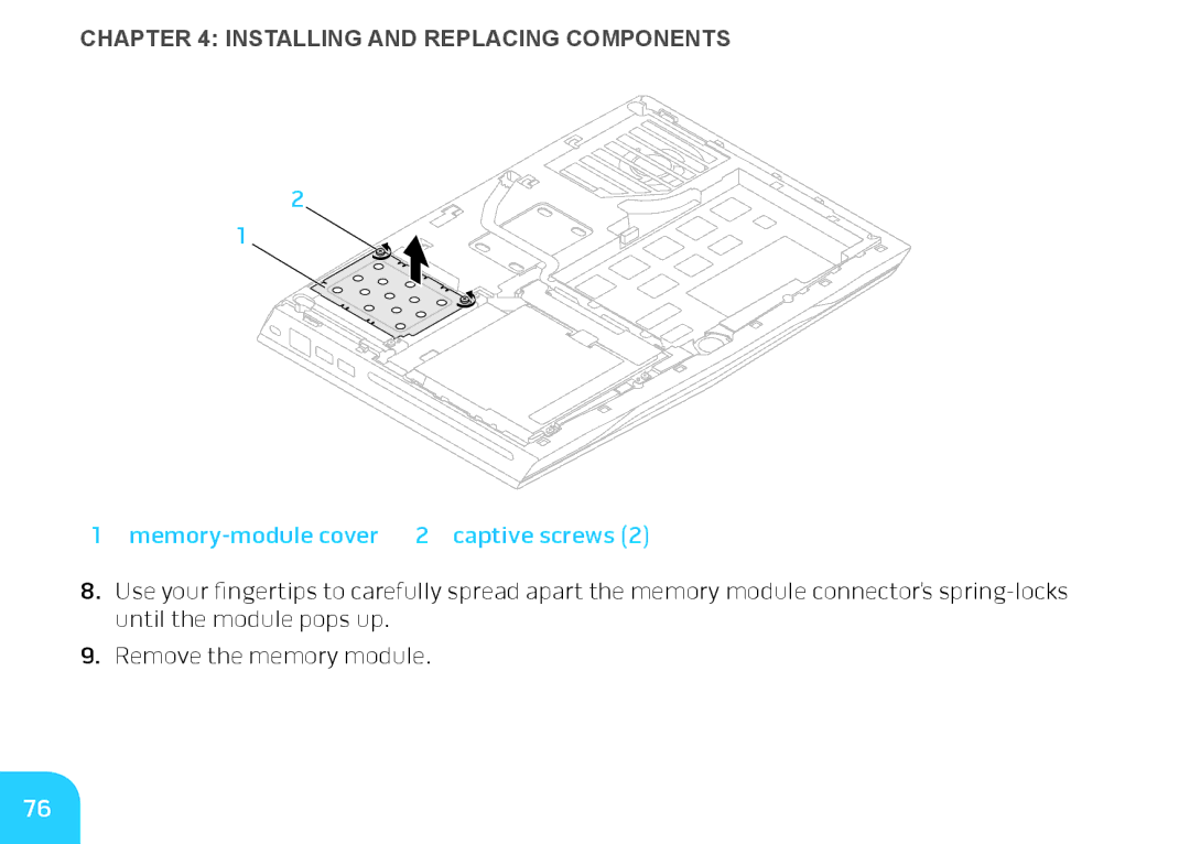 Alienware M14X manual Memory-module cover 2 captive screws 