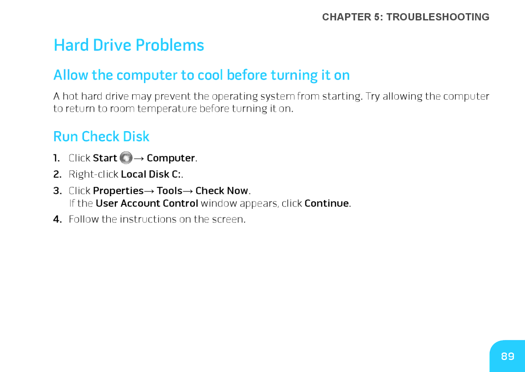 Alienware M14X manual Hard Drive Problems, Allow the computer to cool before turning it on, Run Check Disk 