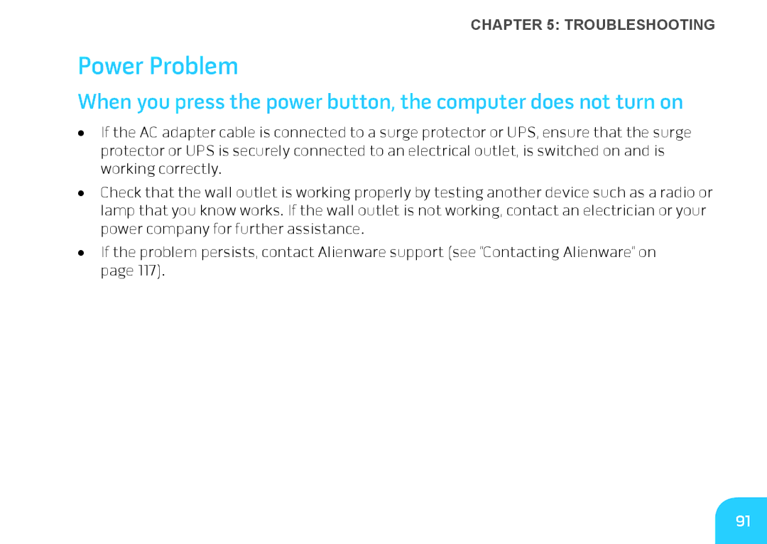 Alienware M14X manual Power Problem 