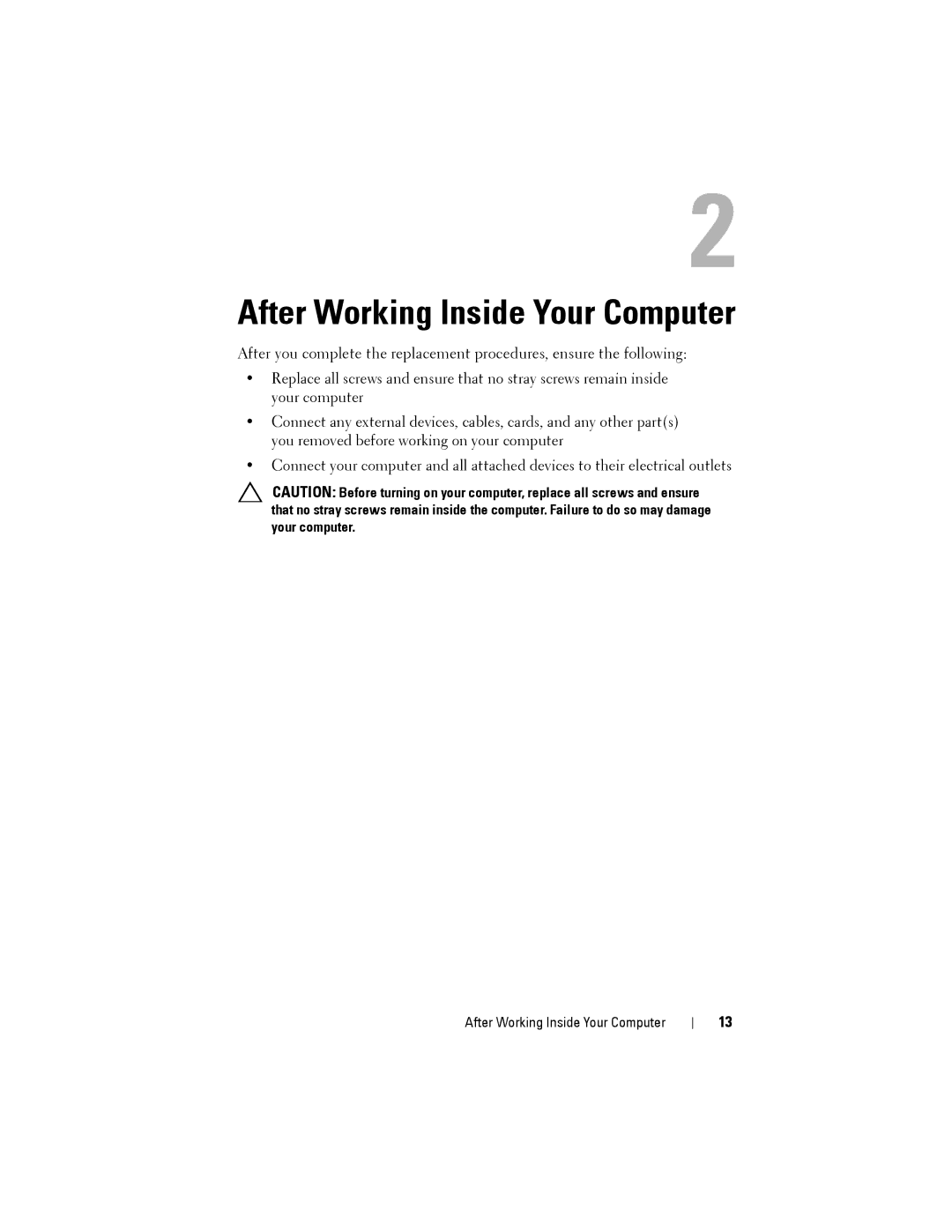 Alienware M14XR2 owner manual After Working Inside Your Computer 