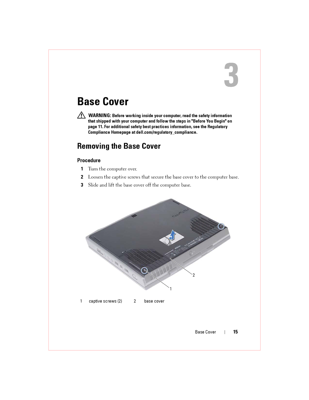 Alienware M14XR2 owner manual Removing the Base Cover 