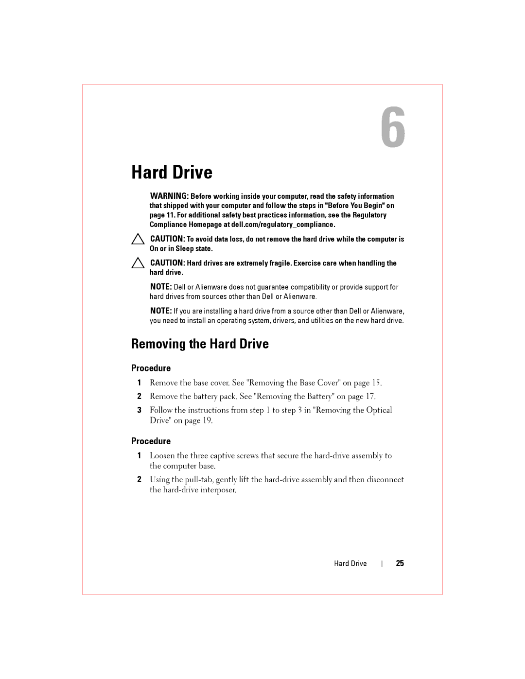 Alienware M14XR2 owner manual Removing the Hard Drive 