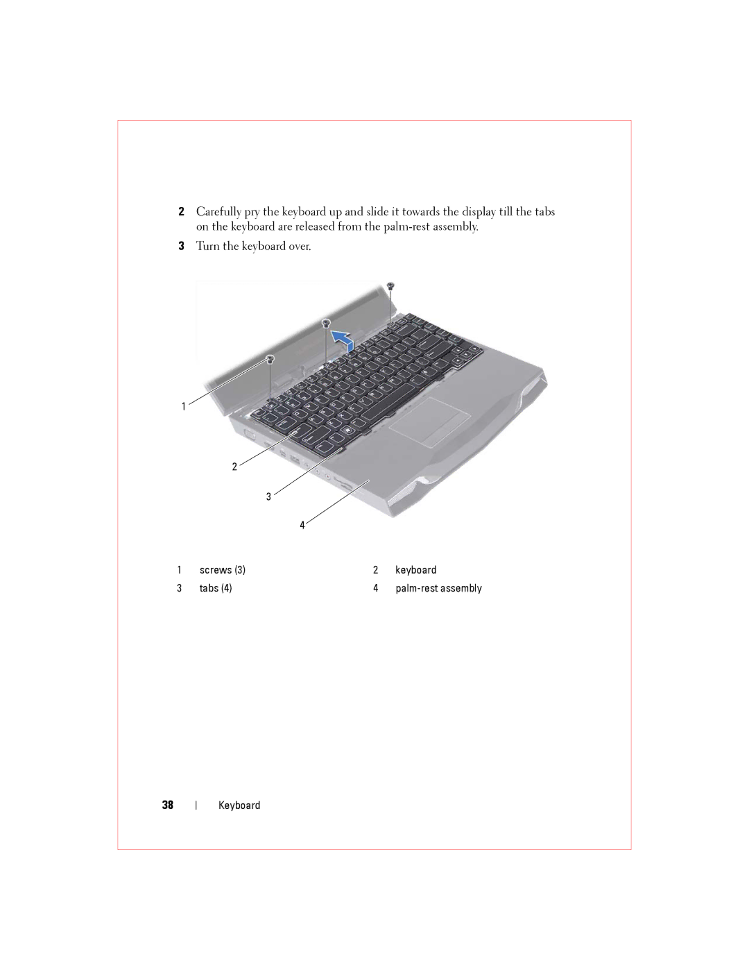 Alienware M14XR2 owner manual Screws Keyboard Tabs 