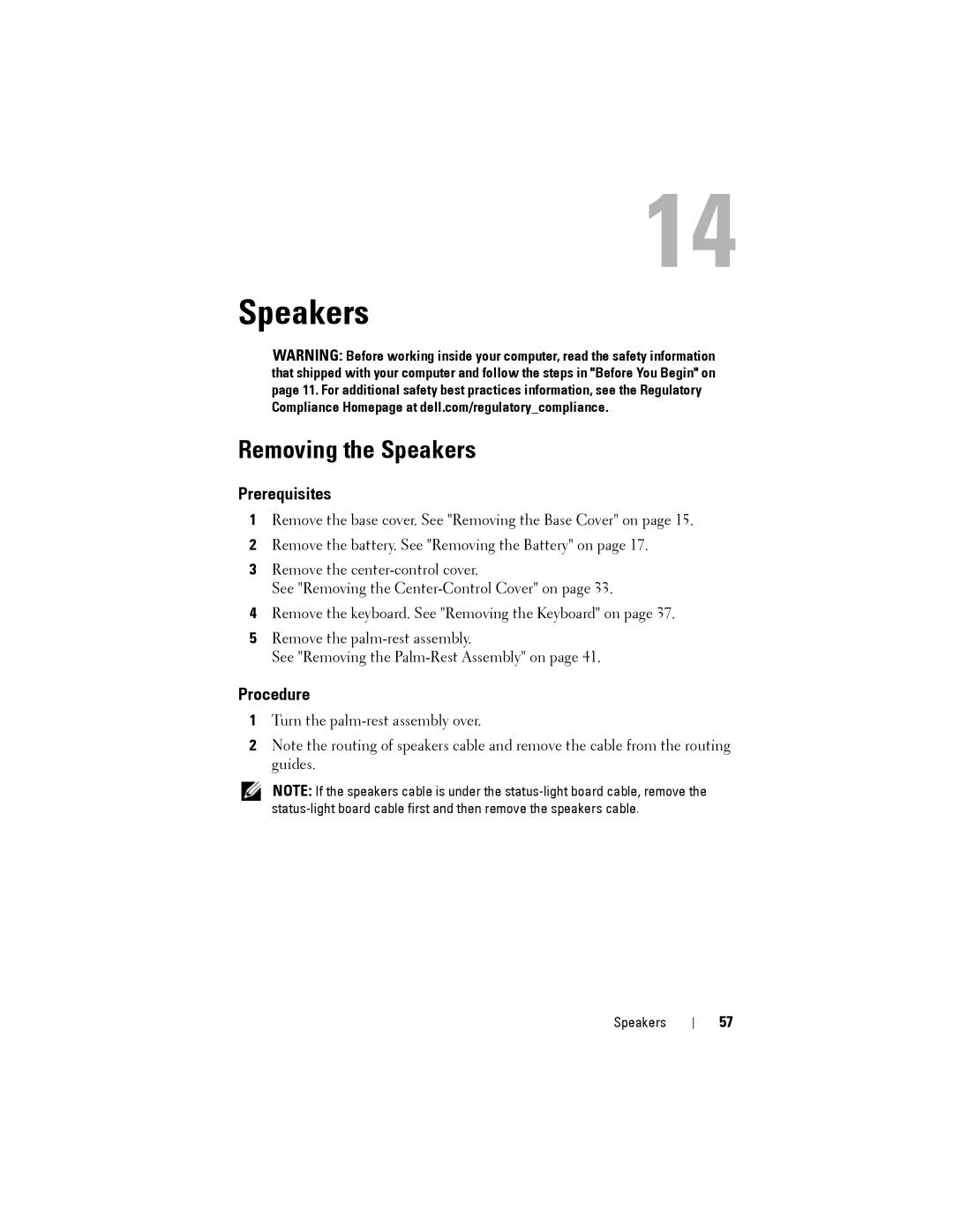 Alienware M14XR2 owner manual Removing the Speakers 