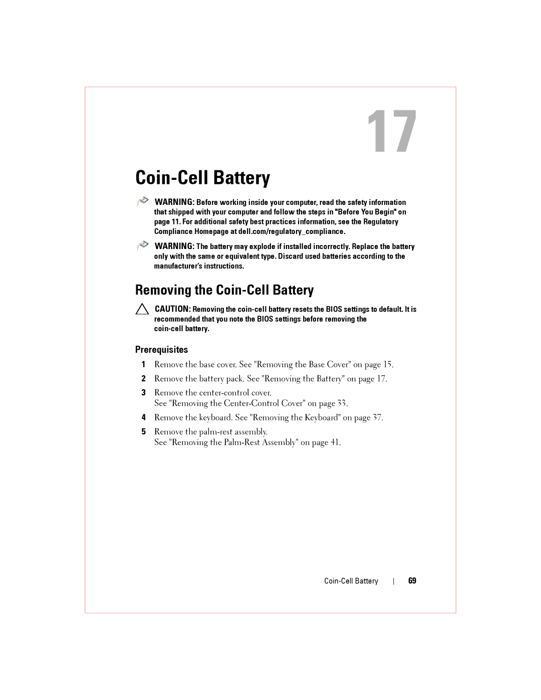 Alienware M14XR2 owner manual Removing the Coin-Cell Battery 