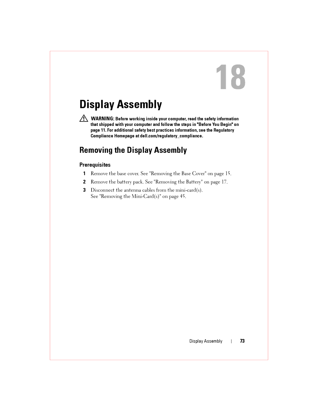 Alienware M14XR2 owner manual Removing the Display Assembly 