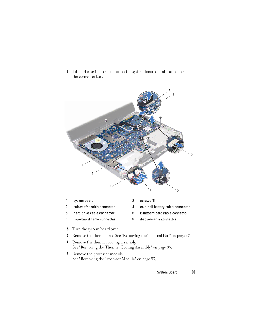 Alienware M14XR2 owner manual System board Screws Subwoofer cable connector 