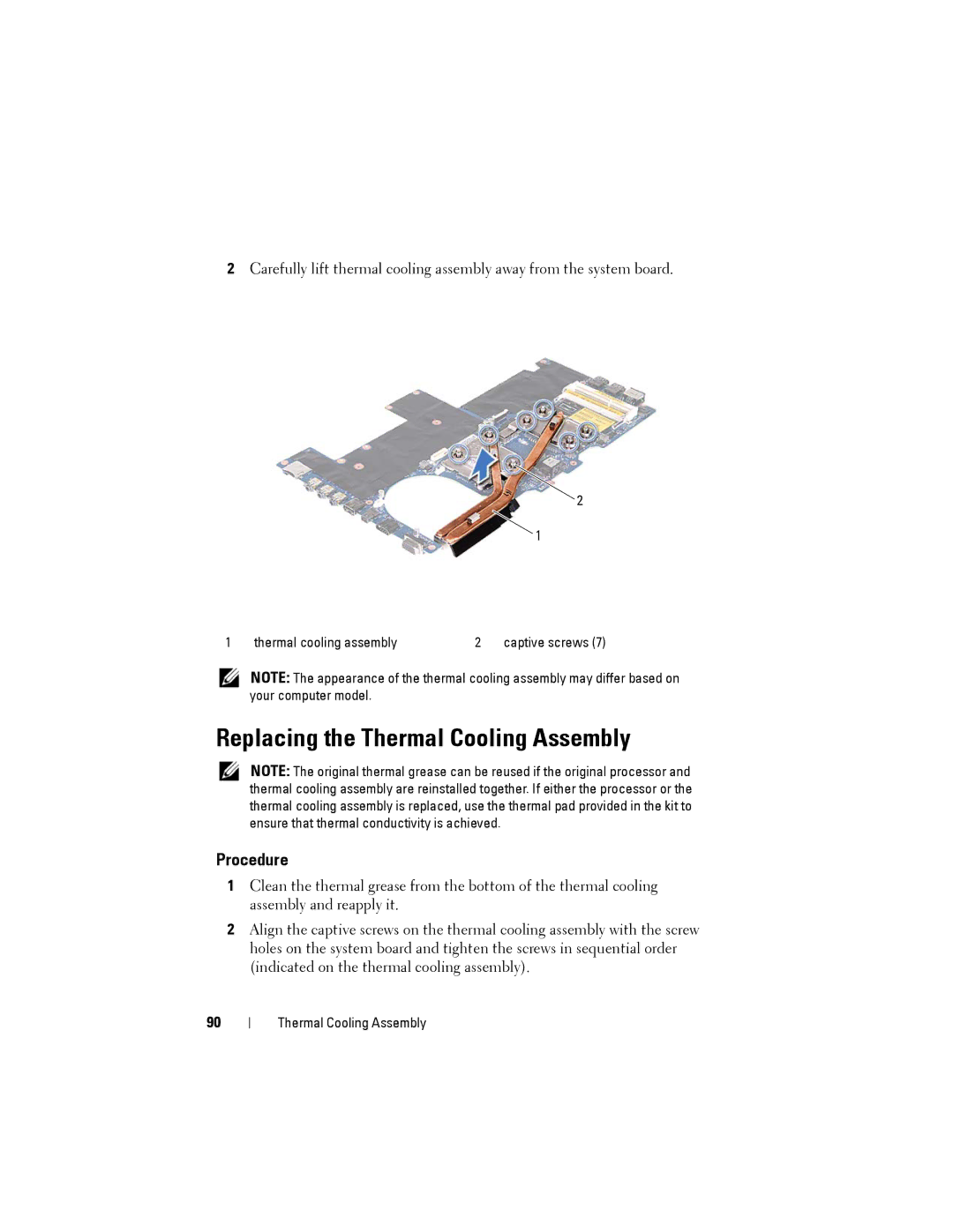 Alienware M14XR2 owner manual Replacing the Thermal Cooling Assembly 