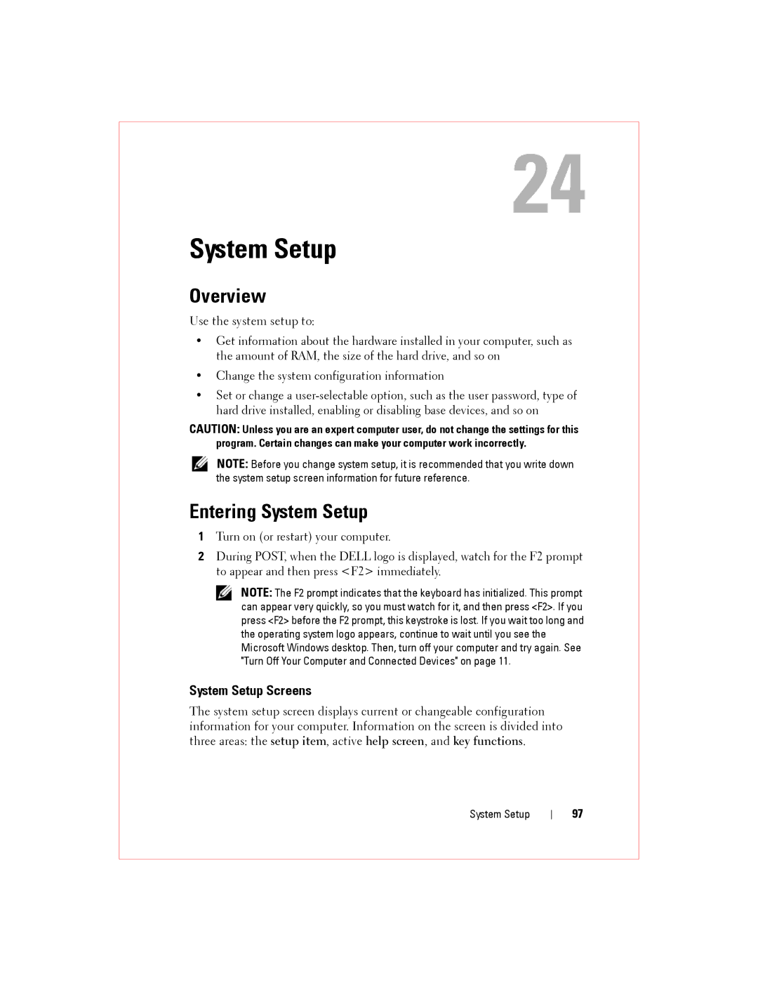 Alienware M14XR2 owner manual Overview, Entering System Setup 