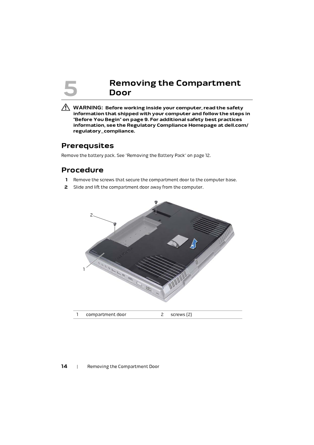 Alienware M17X R4 owner manual Removing the Compartment, Door 