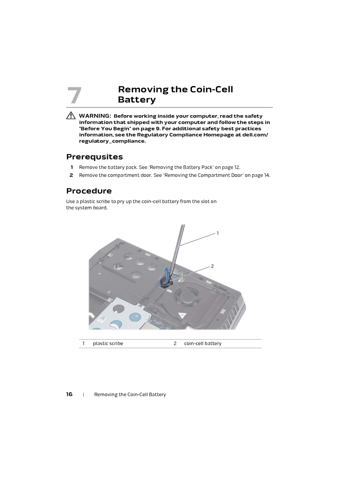 Alienware M17X R4 owner manual Removing the Coin-Cell, Battery 