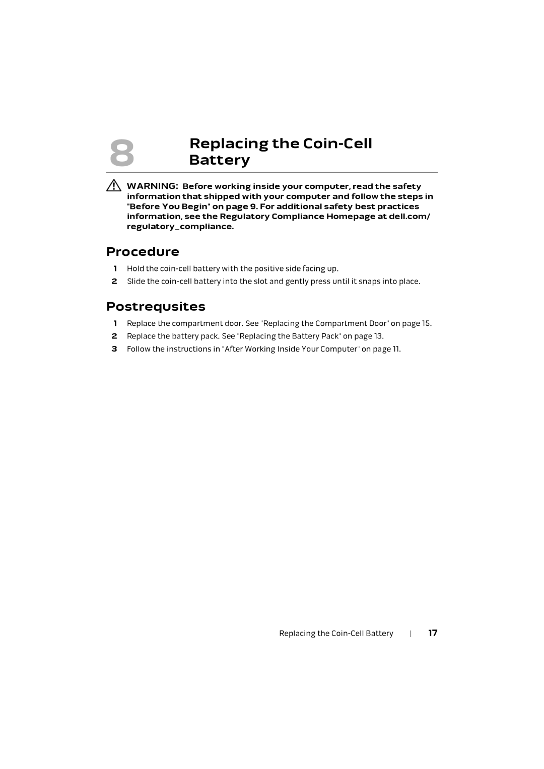 Alienware M17X R4 owner manual Replacing the Coin-Cell 