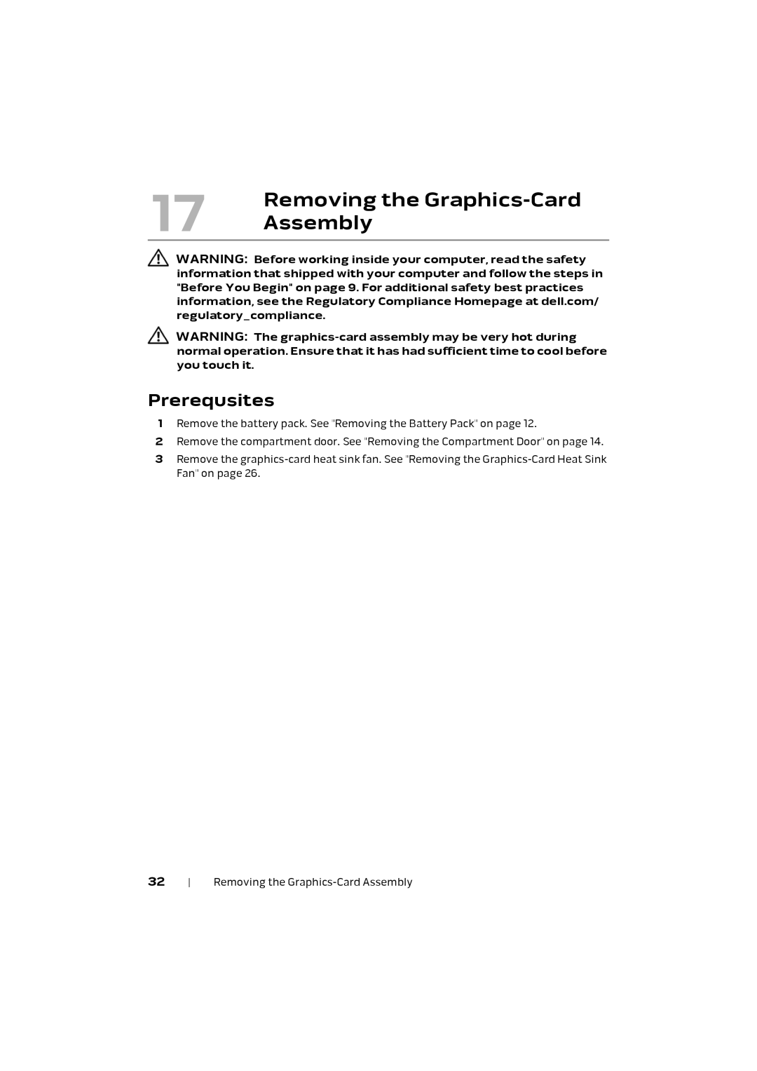 Alienware M17X R4 owner manual Removing the Graphics-Card, Assembly 