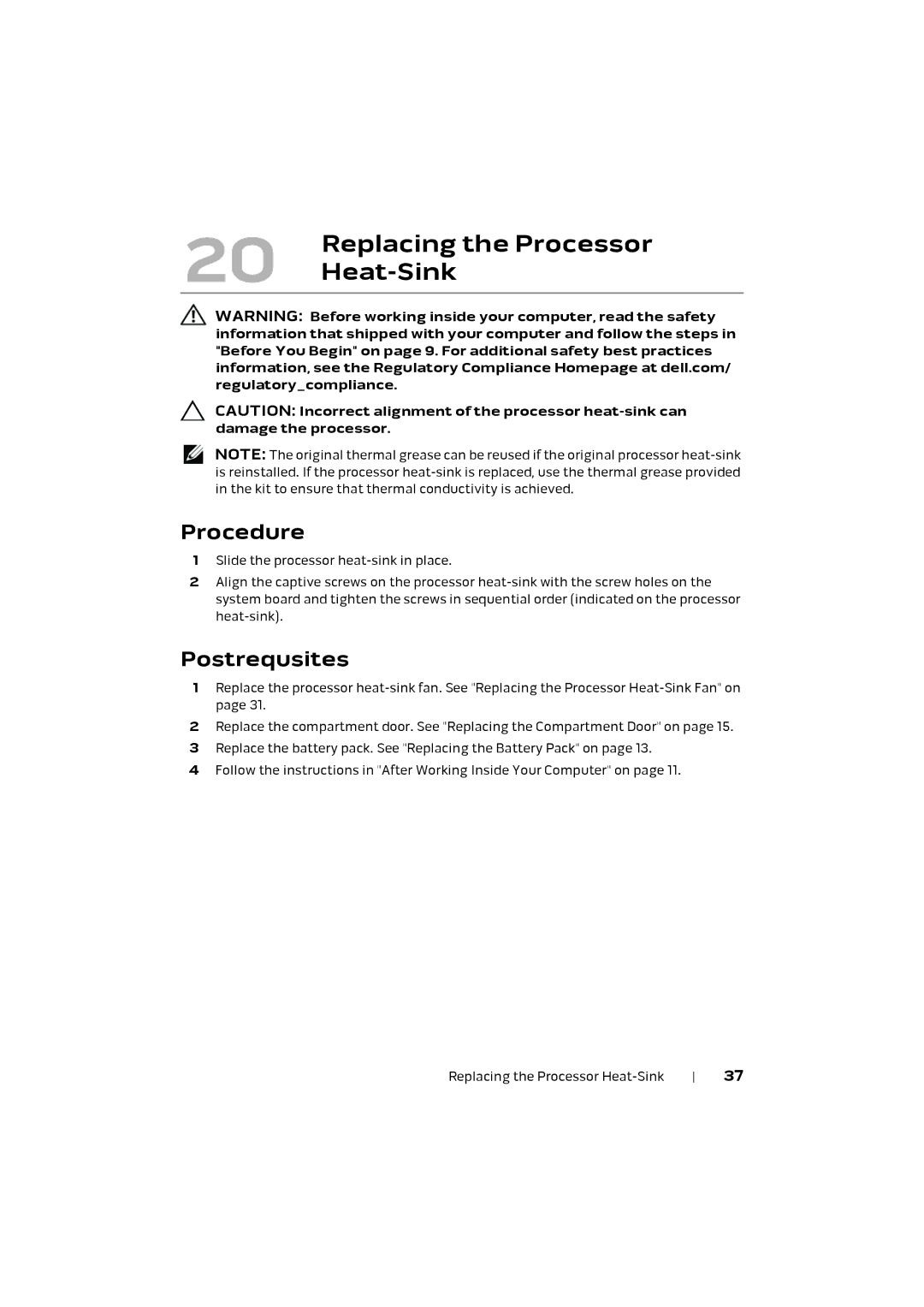 Alienware M17X R4 owner manual Replacing the Processor, Heat-Sink 