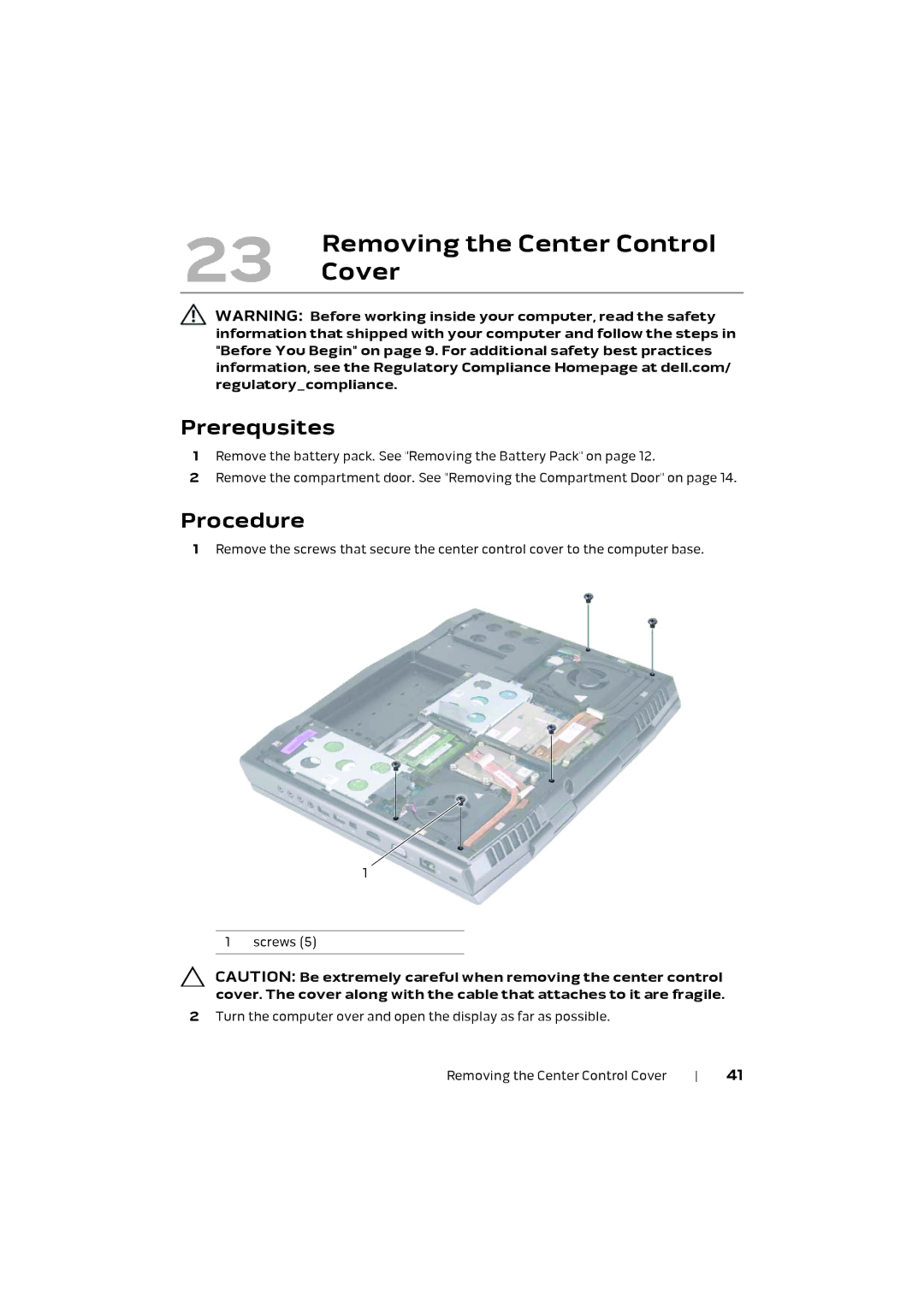 Alienware M17X R4 owner manual Removing the Center Control, Cover 