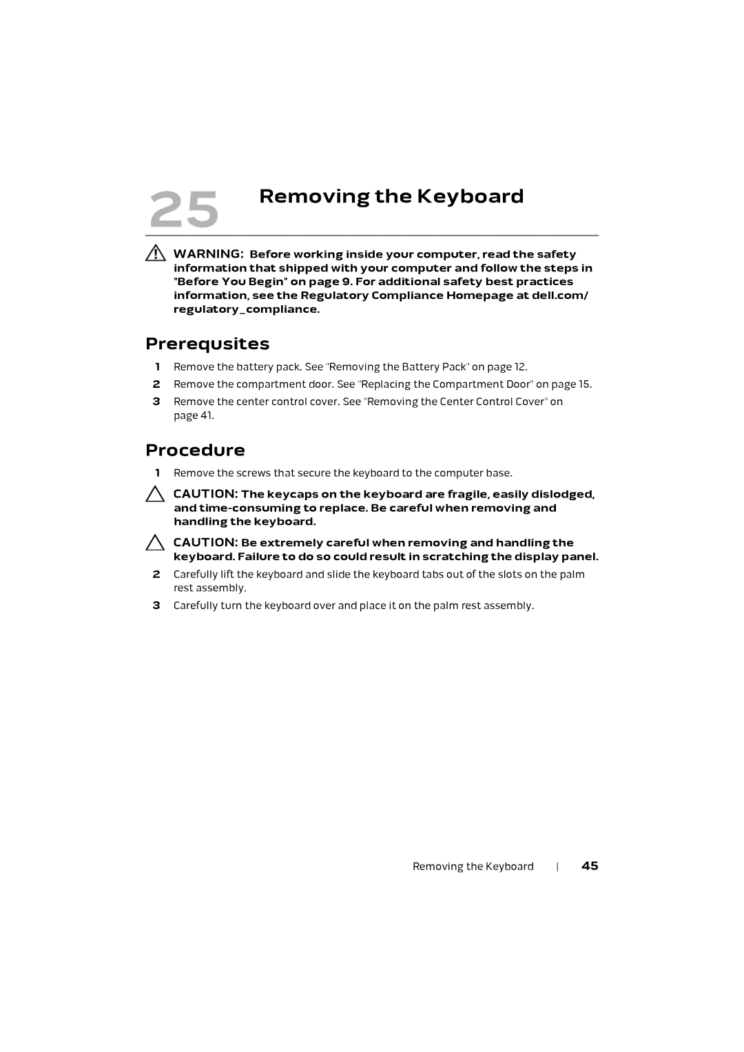 Alienware M17X R4 owner manual Removing the Keyboard 