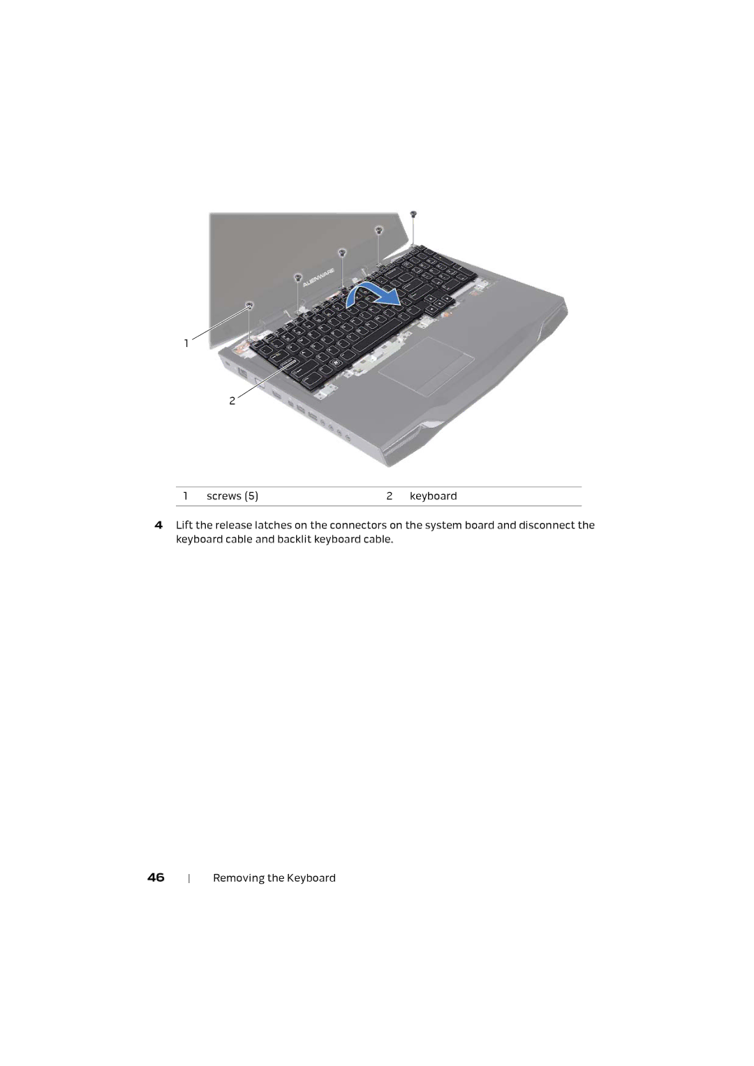 Alienware M17X R4 owner manual Removing the Keyboard 