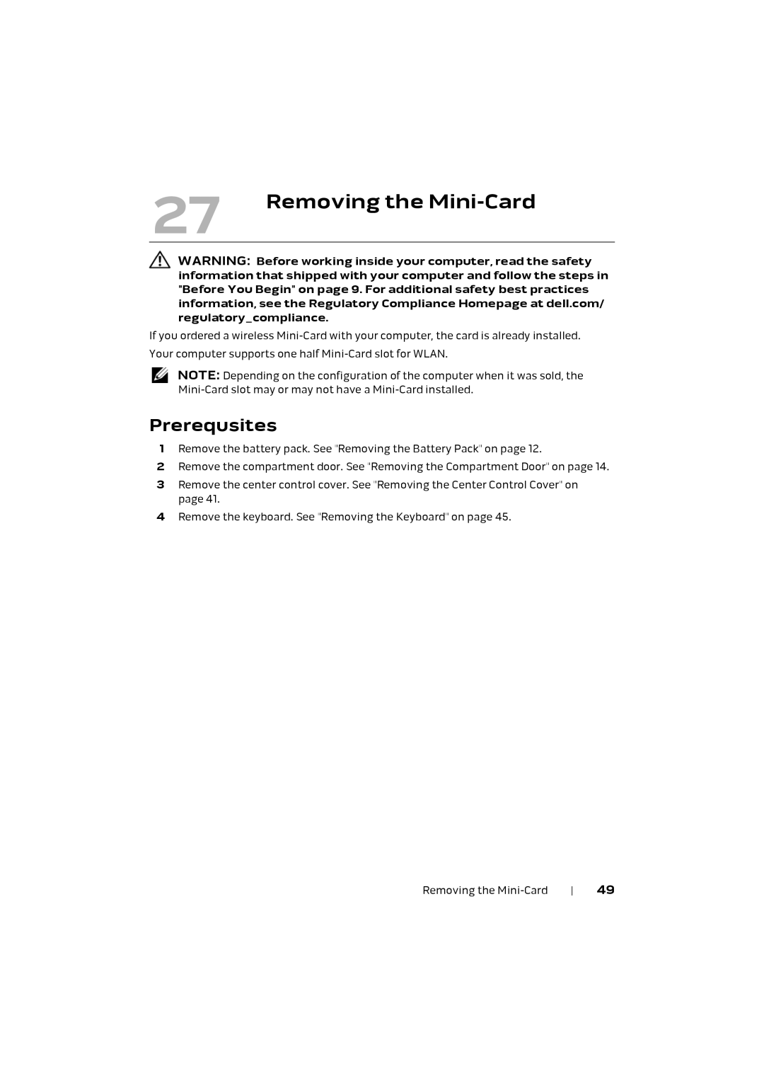 Alienware M17X R4 owner manual Removing the Mini-Card 