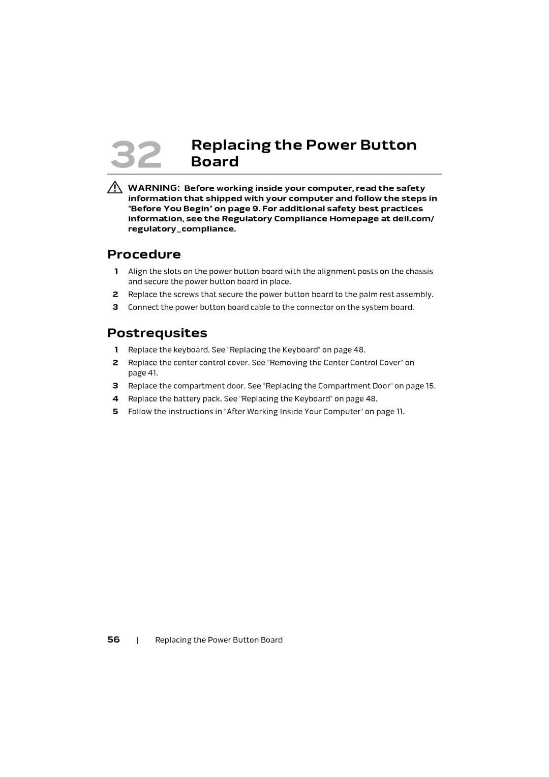 Alienware M17X R4 owner manual Replacing the Power Button 