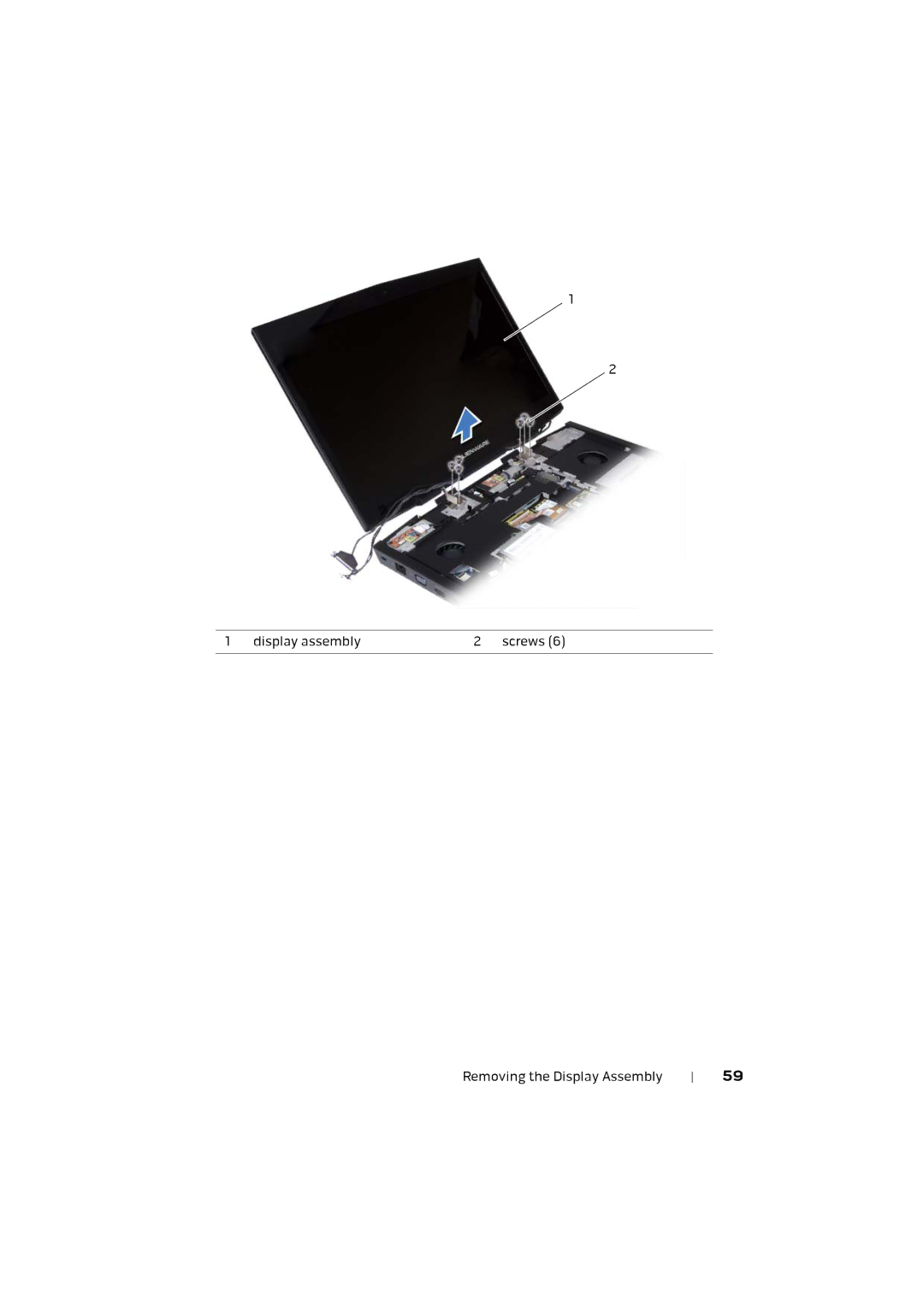 Alienware M17X R4 owner manual Display assembly Screws Removing the Display Assembly 