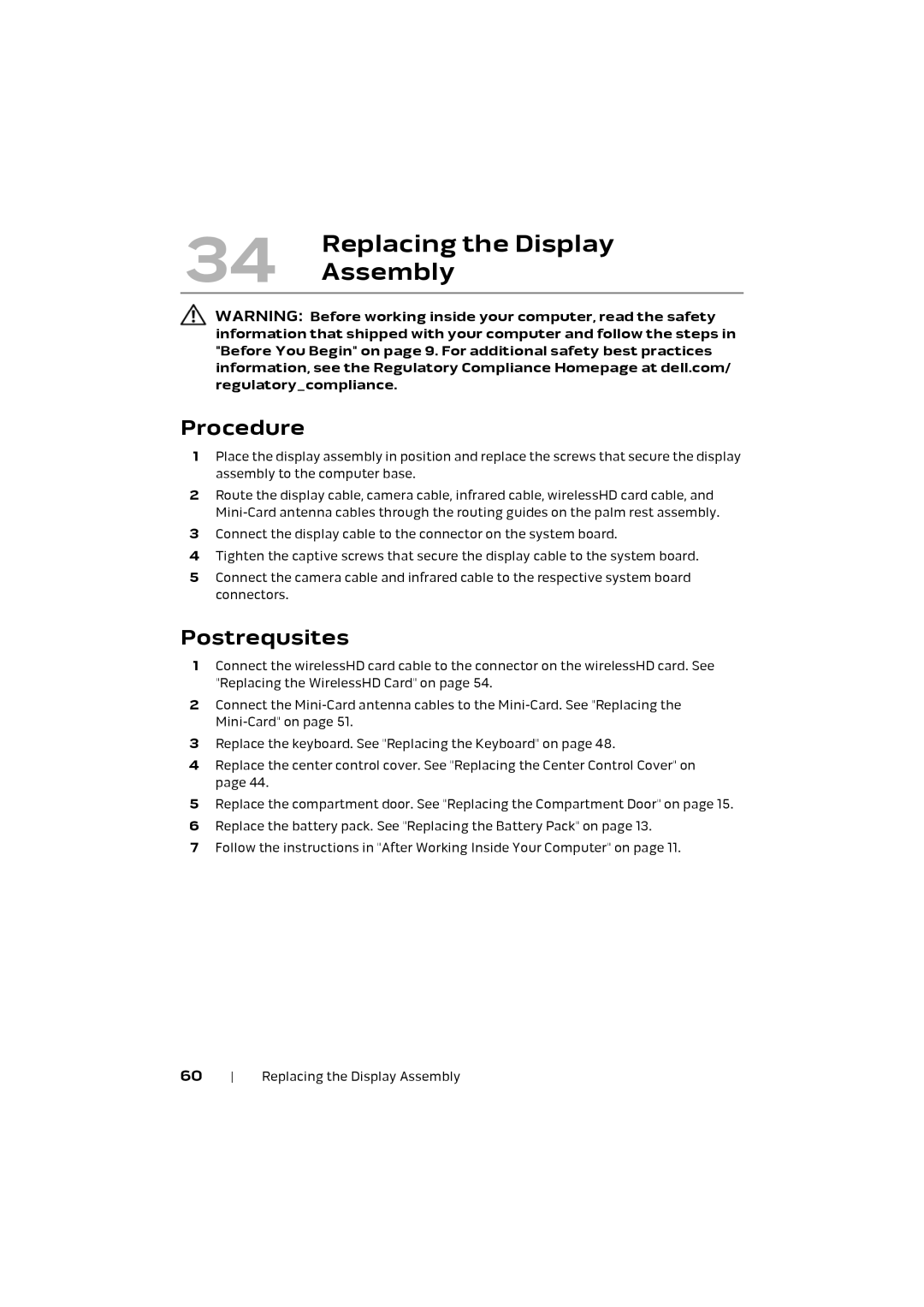 Alienware M17X R4 owner manual Replacing the Display, Assembly 