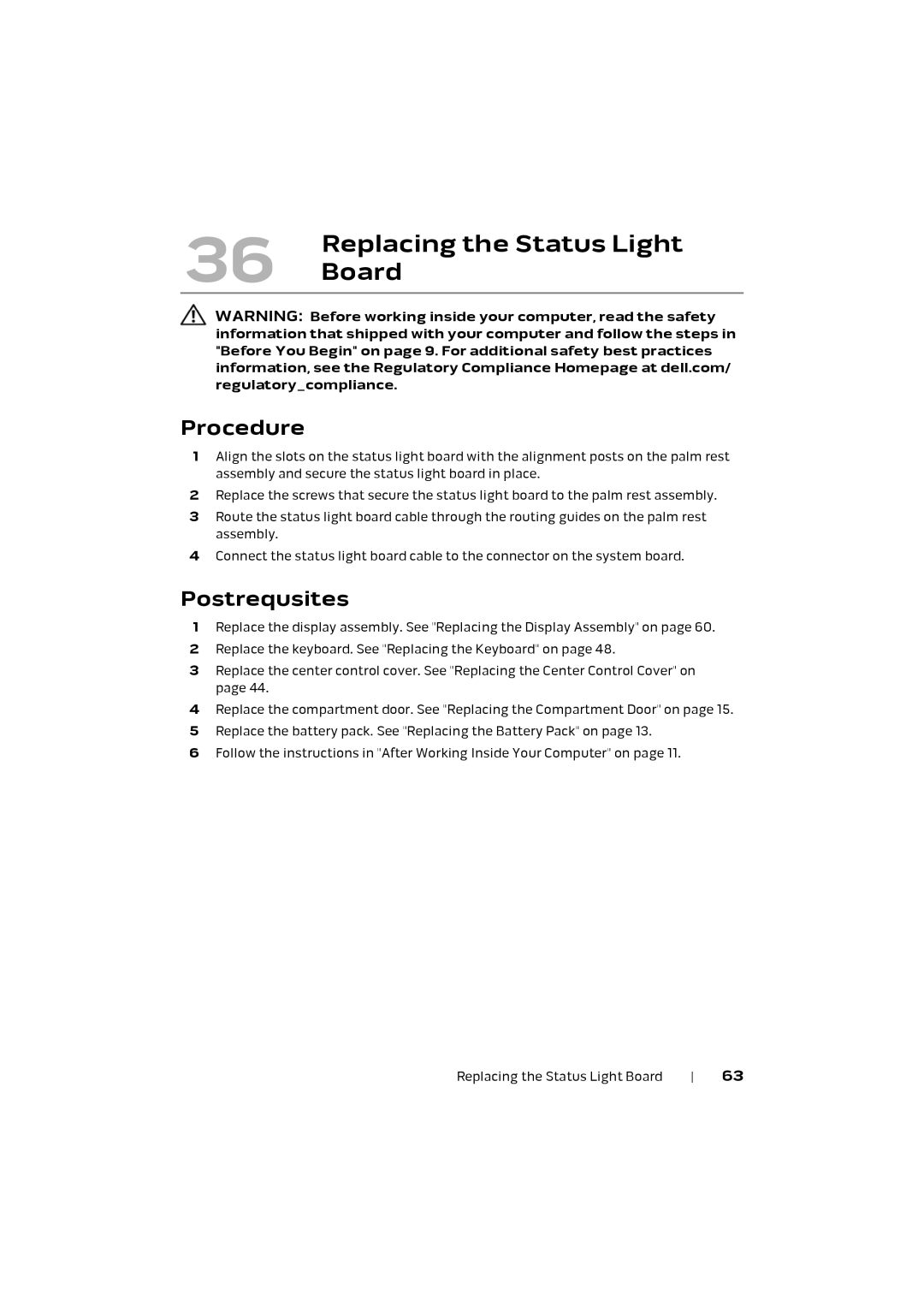 Alienware M17X R4 owner manual Replacing the Status Light 